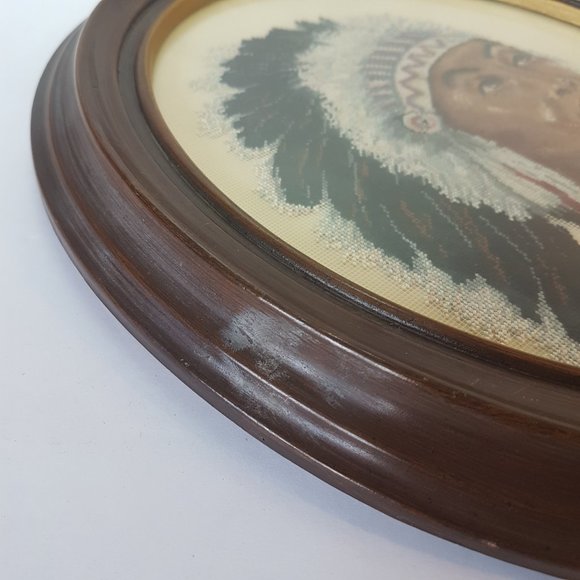 Vintage Petit Point Framed Artwork Indigenous Native American Man Woman Canadian - Picture 8 of 16